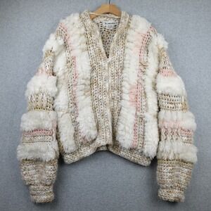 Vintage Le Sweater Jacket Womens Medium Hand Knit Chunky Heavy Acrylic Zip Up